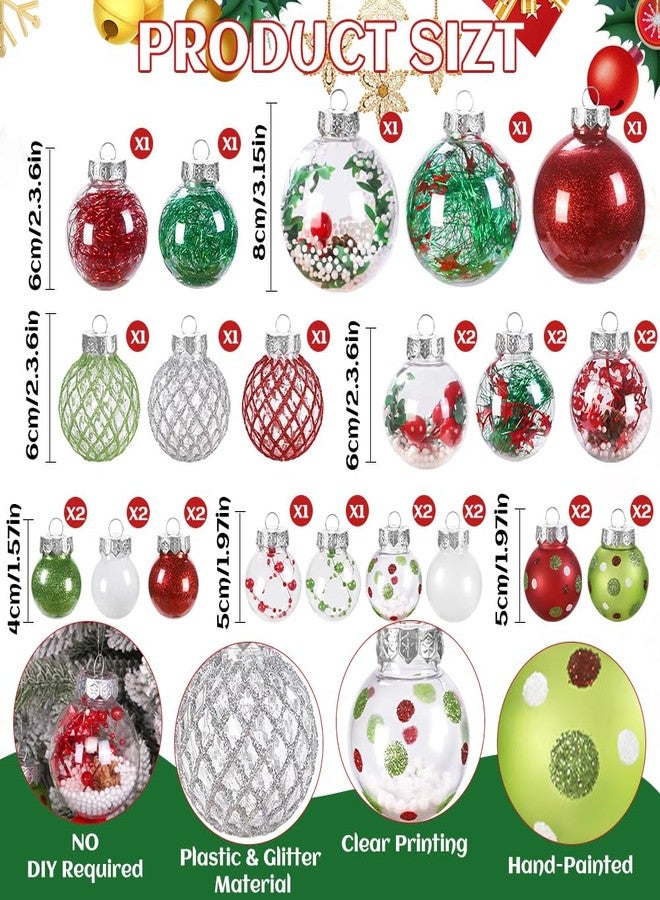 Teeanzo 30Pcs Clear Christmas Tree Ball Ornaments Set, Multi-Size Plastic Balls Red Green White Colorful Variety Shatterproof Ornaments with Hanging Loops for Xmas Tree Decoration Home Holiday Party - Image 2